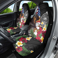 United States and American Samoa Car Seat Cover USA Flag Eagle With Seal Tropical Flowers
