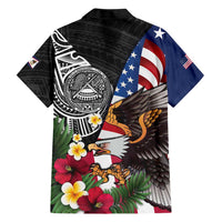 United States and American Samoa Family Matching Tank Maxi Dress and Hawaiian Shirt USA Flag Eagle With Seal Tropical Flowers