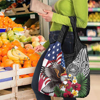 United States and American Samoa Grocery Bag USA Flag Eagle With Seal Tropical Flowers