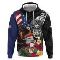 United States and American Samoa Hoodie USA Flag Eagle With Seal Tropical Flowers