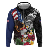 United States and American Samoa Hoodie USA Flag Eagle With Seal Tropical Flowers