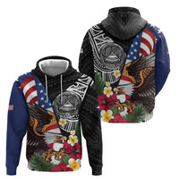 United States and American Samoa Hoodie USA Flag Eagle With Seal Tropical Flowers