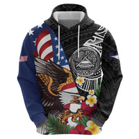United States and American Samoa Hoodie USA Flag Eagle With Seal Tropical Flowers