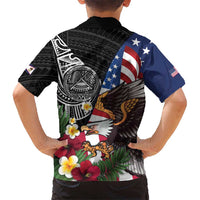United States and American Samoa Kid Hawaiian Shirt USA Flag Eagle With Seal Tropical Flowers