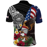 United States and American Samoa Polo Shirt USA Flag Eagle With Seal Tropical Flowers