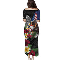 United States and American Samoa Puletasi USA Flag Eagle With Seal Tropical Flowers LT14 - Polynesian Pride