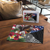 United States and American Samoa Puzzle USA Flag Eagle With Seal Tropical Flowers