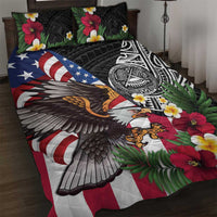 United States and American Samoa Quilt Bed Set USA Flag Eagle With Seal Tropical Flowers
