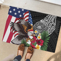United States and American Samoa Rubber Doormat USA Flag Eagle With Seal Tropical Flowers