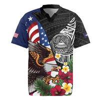 United States and American Samoa Rugby Jersey USA Flag Eagle With Seal Tropical Flowers