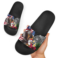 United States and American Samoa Slide Sandals USA Flag Eagle With Seal Tropical Flowers