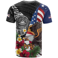 United States and American Samoa T Shirt USA Flag Eagle With Seal Tropical Flowers