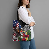 United States and American Samoa Tote Bag USA Flag Eagle With Seal Tropical Flowers