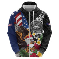 United States and American Samoa Zip Hoodie USA Flag Eagle With Seal Tropical Flowers