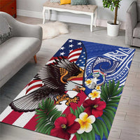 United States and Northern Mariana Islands Area Rug USA Flag Eagle CNMI Latte Stone Tropical Flowers
