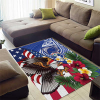 United States and Northern Mariana Islands Area Rug USA Flag Eagle CNMI Latte Stone Tropical Flowers