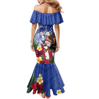 United States and Northern Mariana Islands Family Matching Mermaid Dress and Hawaiian Shirt USA Flag Eagle CNMI Latte Stone Tropical Flowers
