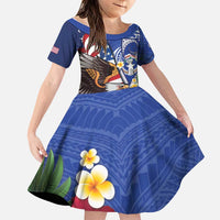 United States and Northern Mariana Islands Family Matching Off Shoulder Short Dress and Hawaiian Shirt USA Flag Eagle CNMI Latte Stone Tropical Flowers