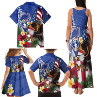 United States and Northern Mariana Islands Family Matching Tank Maxi Dress and Hawaiian Shirt USA Flag Eagle CNMI Latte Stone Tropical Flowers