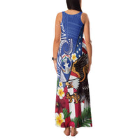 United States and Northern Mariana Islands Family Matching Tank Maxi Dress and Hawaiian Shirt USA Flag Eagle CNMI Latte Stone Tropical Flowers