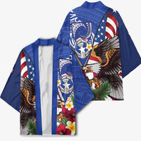 United States and Northern Mariana Islands Kimono USA Flag Eagle CNMI Latte Stone Tropical Flowers LT14 - Polynesian Pride