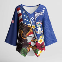 United States and Northern Mariana Islands Kimono Sleeve Blouse USA Flag Eagle CNMI Latte Stone Tropical Flowers