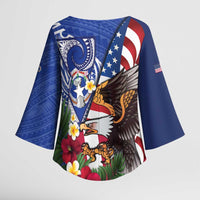 United States and Northern Mariana Islands Kimono Sleeve Blouse USA Flag Eagle CNMI Latte Stone Tropical Flowers