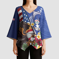 United States and Northern Mariana Islands Kimono Sleeve Blouse USA Flag Eagle CNMI Latte Stone Tropical Flowers
