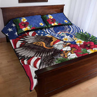 United States and Northern Mariana Islands Quilt Bed Set USA Flag Eagle CNMI Latte Stone Tropical Flowers