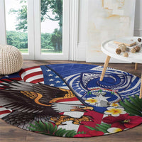United States and Northern Mariana Islands Round Carpet USA Flag Eagle CNMI Latte Stone Tropical Flowers