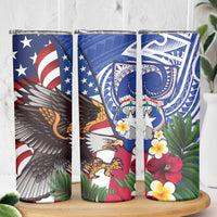United States and Northern Mariana Islands Skinny Tumbler USA Flag Eagle CNMI Latte Stone Tropical Flowers