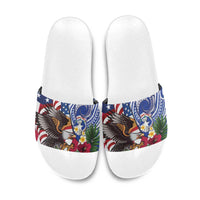 United States and Northern Mariana Islands Slide Sandals USA Flag Eagle CNMI Latte Stone Tropical Flowers