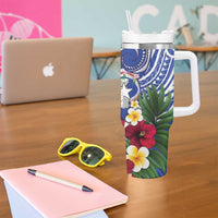 United States and Northern Mariana Islands Tumbler With Handle USA Flag Eagle CNMI Latte Stone Tropical Flowers