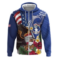 United States and Northern Mariana Islands Zip Hoodie USA Flag Eagle CNMI Latte Stone Tropical Flowers