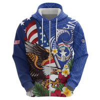 United States and Northern Mariana Islands Zip Hoodie USA Flag Eagle CNMI Latte Stone Tropical Flowers