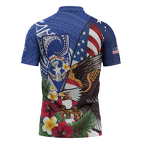 United States and Northern Mariana Islands Zipper Polo Shirt USA Flag Eagle CNMI Latte Stone Tropical Flowers