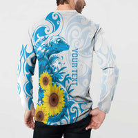 New Zealand Autism Awareness Month Button Sweatshirt Takiwatanga Maori Lizard With Sunflower