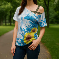 New Zealand Autism Awareness Month Cross Shoulder Shirt Takiwatanga Maori Lizard With Sunflower - Polynesian Pride