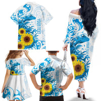 New Zealand Autism Awareness Month Family Matching Off The Shoulder Long Sleeve Dress and Hawaiian Shirt Takiwatanga Maori Lizard With Sunflower