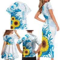 New Zealand Autism Awareness Month Family Matching Short Sleeve Bodycon Dress and Hawaiian Shirt Takiwatanga Maori Lizard With Sunflower