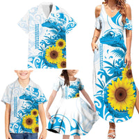 New Zealand Autism Awareness Month Family Matching Summer Maxi Dress and Hawaiian Shirt Takiwatanga Maori Lizard With Sunflower