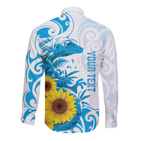 New Zealand Autism Awareness Month Long Sleeve Button Shirt Takiwatanga Maori Lizard With Sunflower