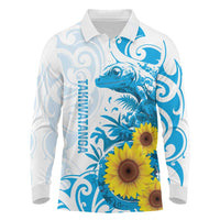 New Zealand Autism Awareness Month Long Sleeve Polo Shirt Takiwatanga Maori Lizard With Sunflower