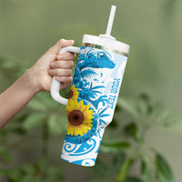 New Zealand Autism Awareness Month Tumbler With Handle Takiwatanga Maori Lizard With Sunflower