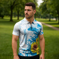 New Zealand Autism Awareness Month Zipper Polo Shirt Takiwatanga Maori Lizard With Sunflower - Polynesian Pride