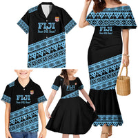 Fiji Rugby 2025 Custom Family Matching Mermaid Dress and Hawaiian Shirt Fijian Tapa Toso Viti Toso - Black