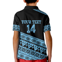 Fiji Rugby 2025 Custom Kid Polo Shirt Fijian Tapa Toso Viti Toso - Black