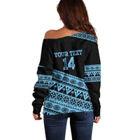 Fiji Rugby 2025 Custom Off Shoulder Sweater Fijian Tapa Toso Viti Toso - Black