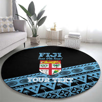 Fiji Rugby 2025 Custom Round Carpet Fijian Tapa Toso Viti Toso - Black