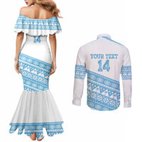 Fiji Rugby 2025 Custom Couples Matching Mermaid Dress and Long Sleeve Button Shirt Fijian Tapa Toso Viti Toso - White